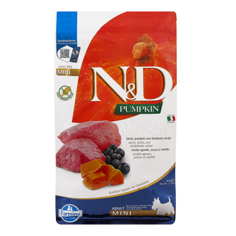 Farmina N&D Grain Free PUMPKIN LAMB & BLUEBERRY ADULT MINI сухий корм для собак 800 г