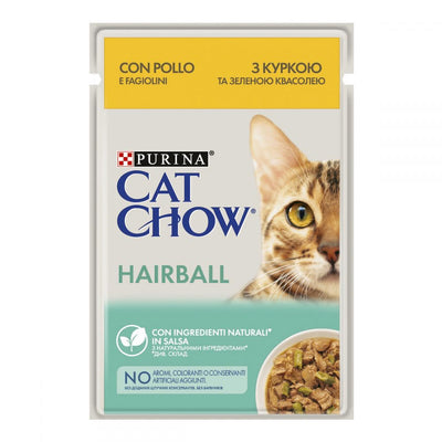 CAT CHOW Hairball, Проти утворення волосяних кульок, З куркою та зеленою квасолею в желе, консерва 26×85 г