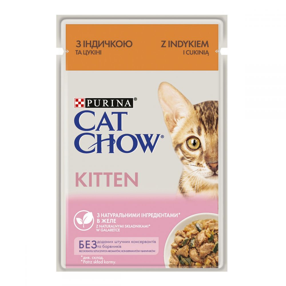 CAT CHOW Kitten, З індичкою та кабачками в желе, консерва 26×85 г