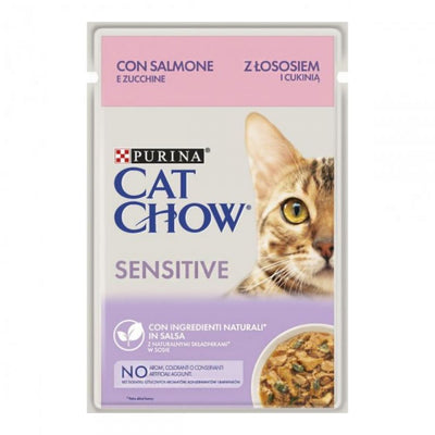CAT CHOW Sensetive, З лососем та цукіні в желе, консерва 26×85 г