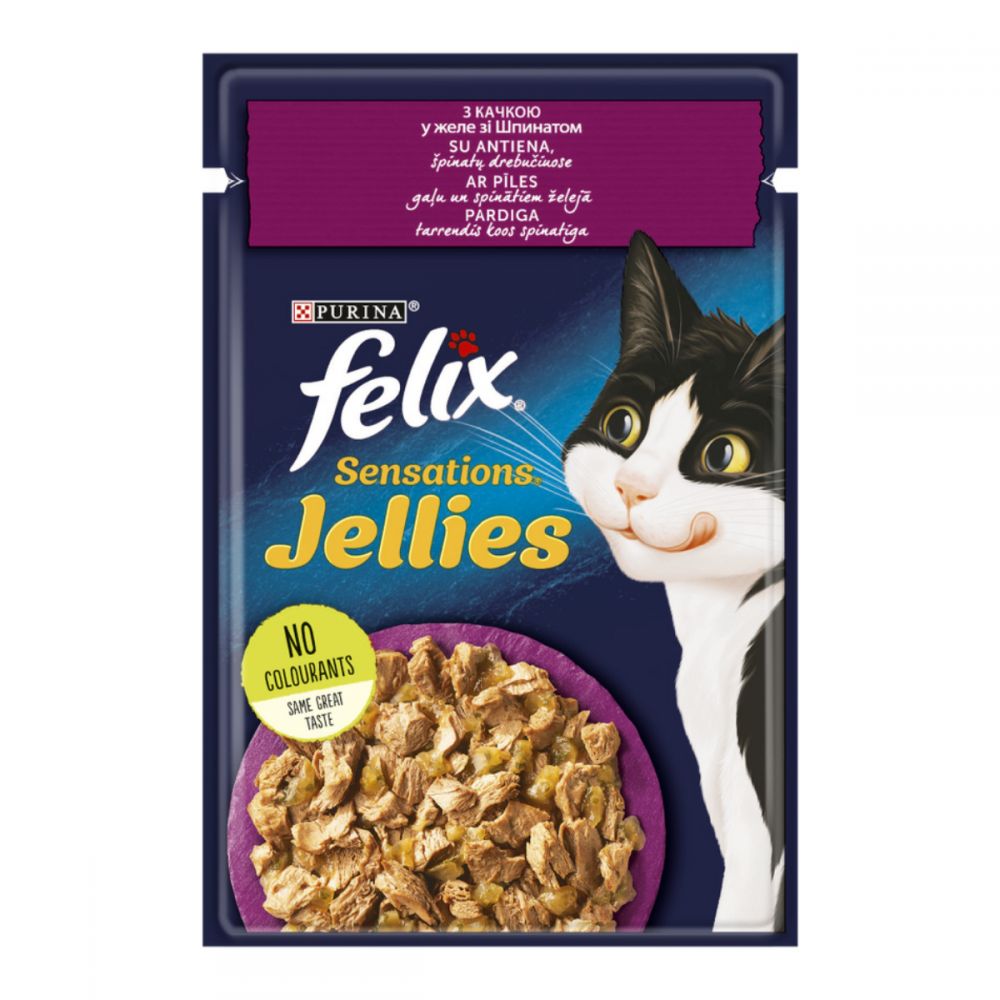FELIX Sensations Jellies, З качкою в желе зі шпинатом, консерва 26×85 г