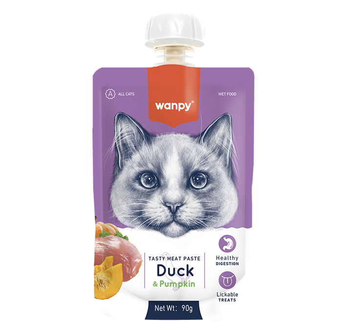 Wanpy крем-пюре качка з гарбузом, рідкий корм для котів, 90 г