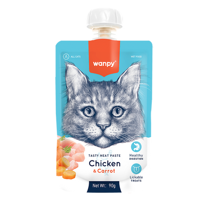 Wanpy крем-пюре курка з морквою, рідкий корм для котів, 90 г