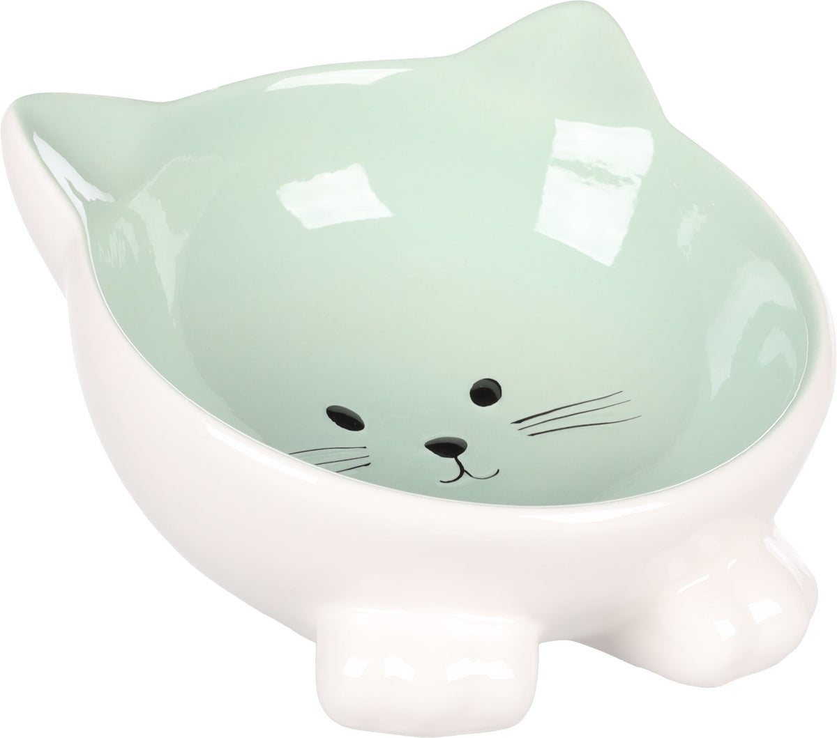 Flamingo Puzi Green миска керамічна у формі кота для котів, 125 мл, м'ятний/білий