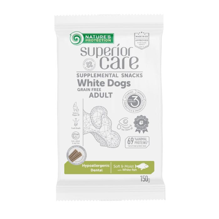 Nature's Protection Superior Care White Dogs Hypoallergenic & Dental Care Беззернові ласощі для дорослих собак із білим 