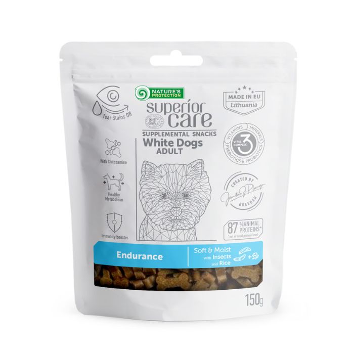 Nature's Protection Superior Care White Dogs Endurance Ласощі для дорослих собак із білим забарвленням з протеїном комах