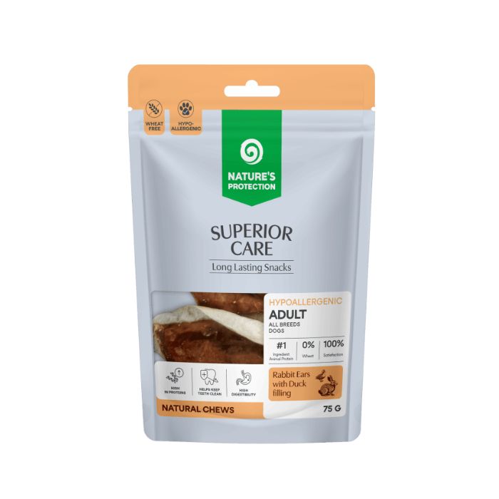 Nature's Protection Superior Care Rabbit Ears with Duck Filling Ласощі для собак кролячі вушка з начинкою з качки, 75 г