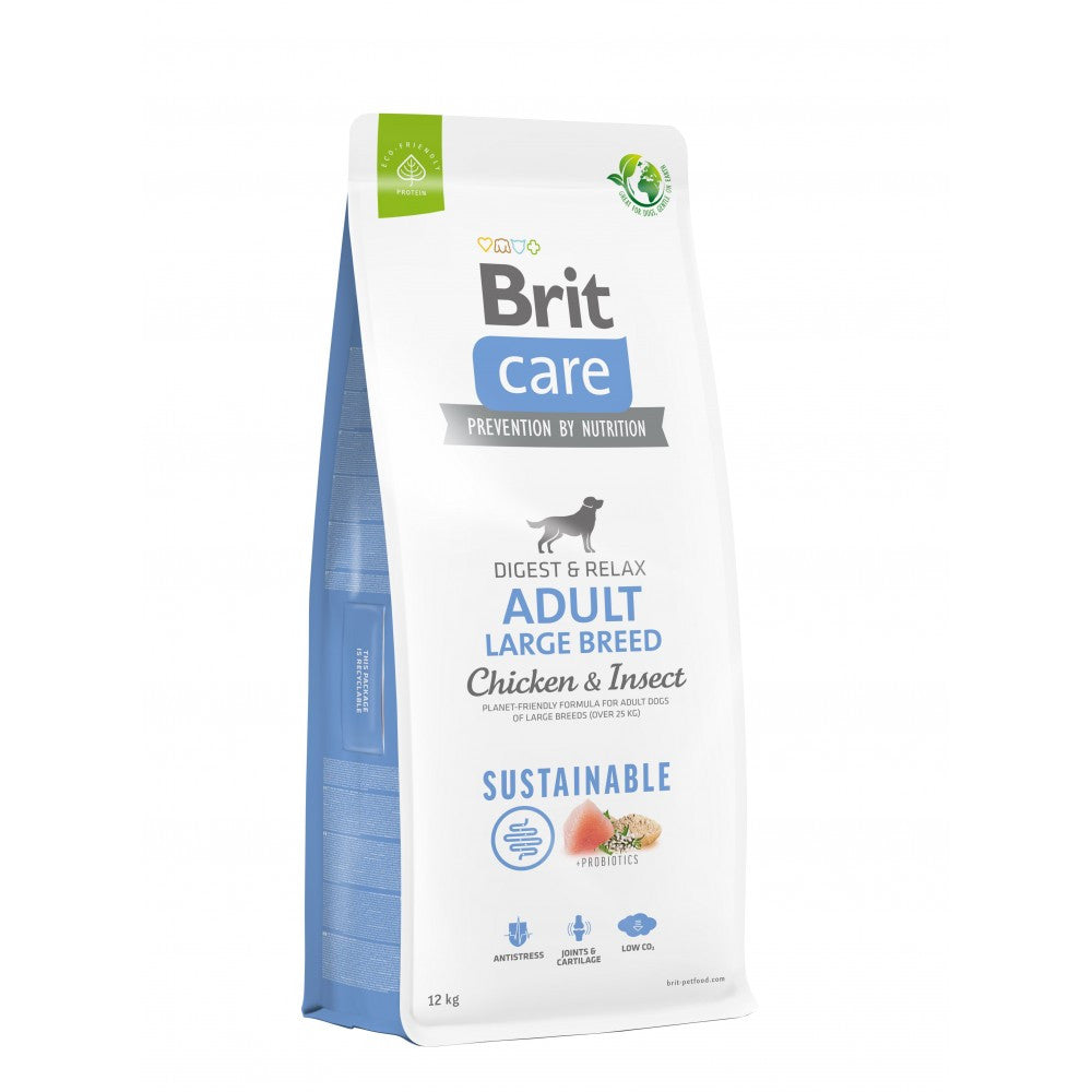 Корм сухий Brit Care Dog Sustainable Adult Large Breed для дорослих собак великих порід з куркою та комахами 12 кг