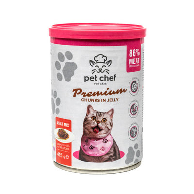 Вологий корм для котів Pet Chef шматочки в желе М ясний мікс 415 г