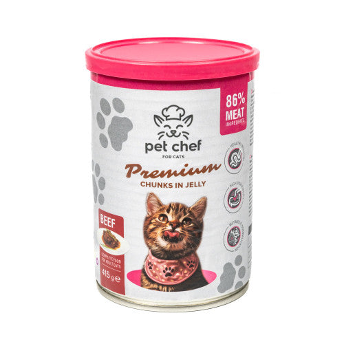 Вологий корм для котів Pet Chef шматочки в желе з яловичиною 415 г