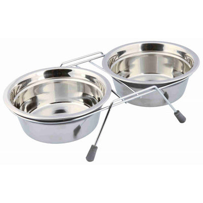 Миски Trixie для собак Eat on Feet подвійні металеві на нековзаючій підставці 2x900 мл/16 см