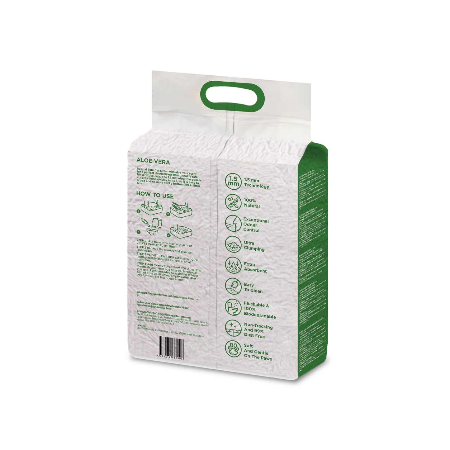 VELVET PAW TOFU Наповнювач туалетів для котів, схильних до алергії, з екстрактом алое вера, 6 л/2,6 кг