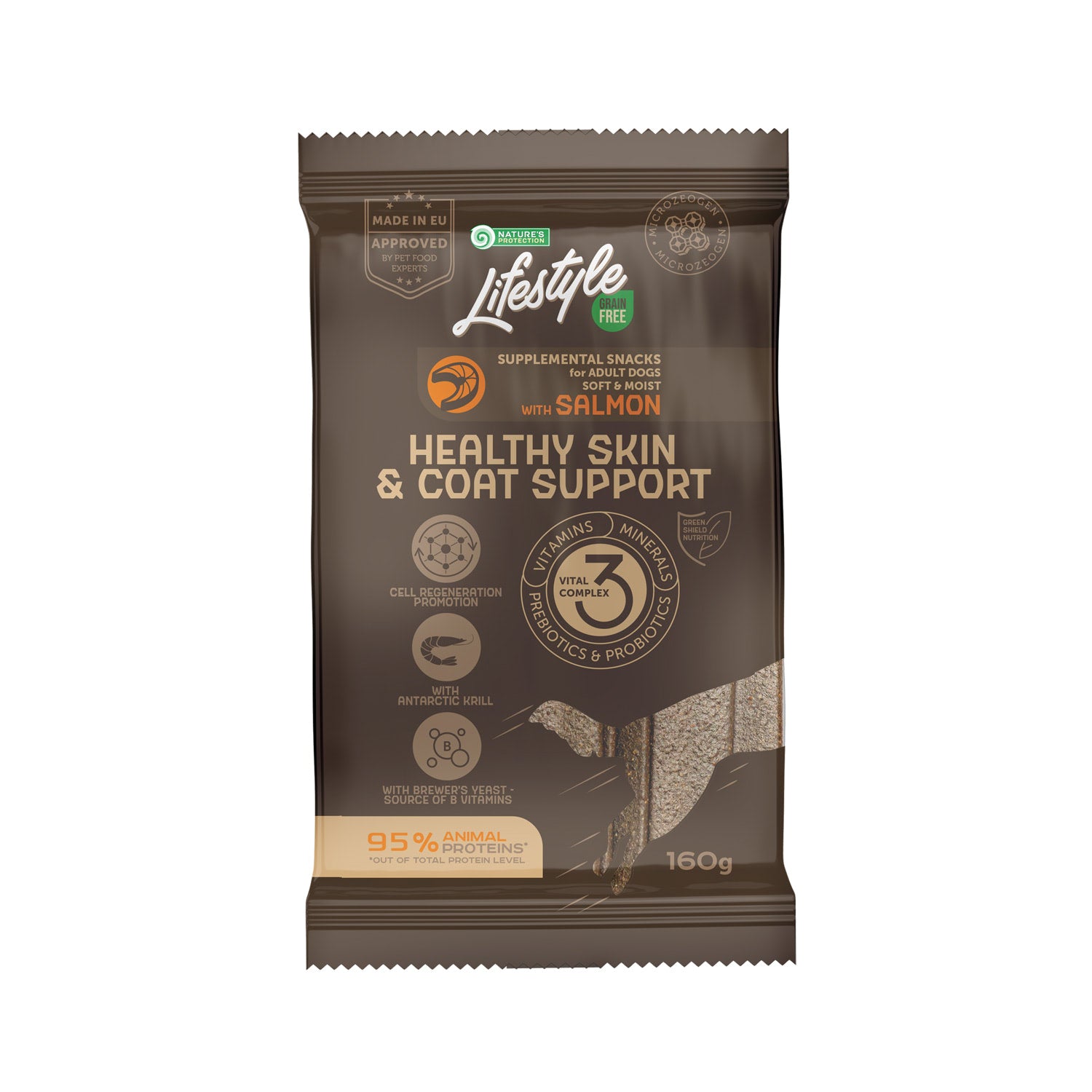 Nature's Protection Lifestyle Grain Free Salmon Healthy Skin&Coat Support Беззернові ласощі для собак з лососем, 160 г