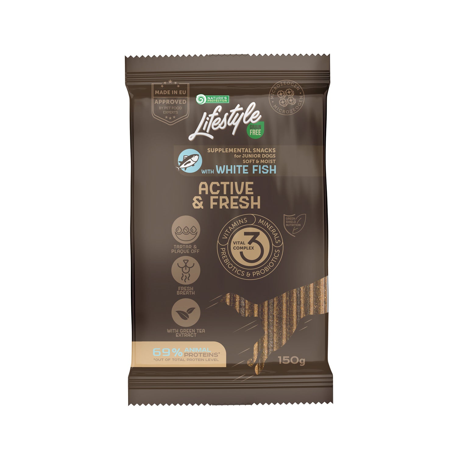 Nature's Protection Lifestyle Grain Free White fish Active & Fresh Беззернові ласощі для юніорів з білою рибою, 150 г