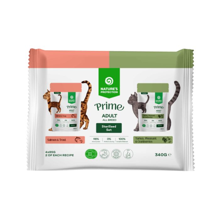 Nature's Protection Prime Sterilised Cats Set Adult Сет вологого корму для стерилізованих котів, 4x85 г