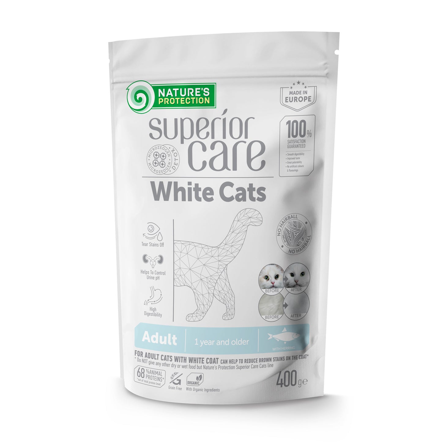 Nature's Protection Superior Care White Cats Grain Free Herring Сухий беззерновий корм для дорослих котів з білим забарв