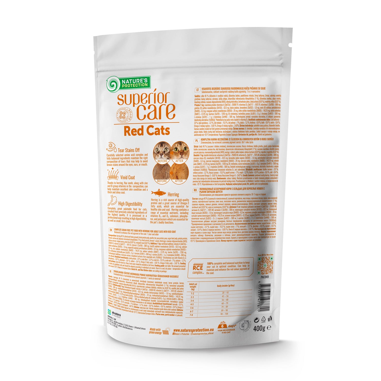 Nature's Protection Superior Care Red Cats Grain Free Herring Сухий беззерновий корм для дорослих котів із рудим і корич