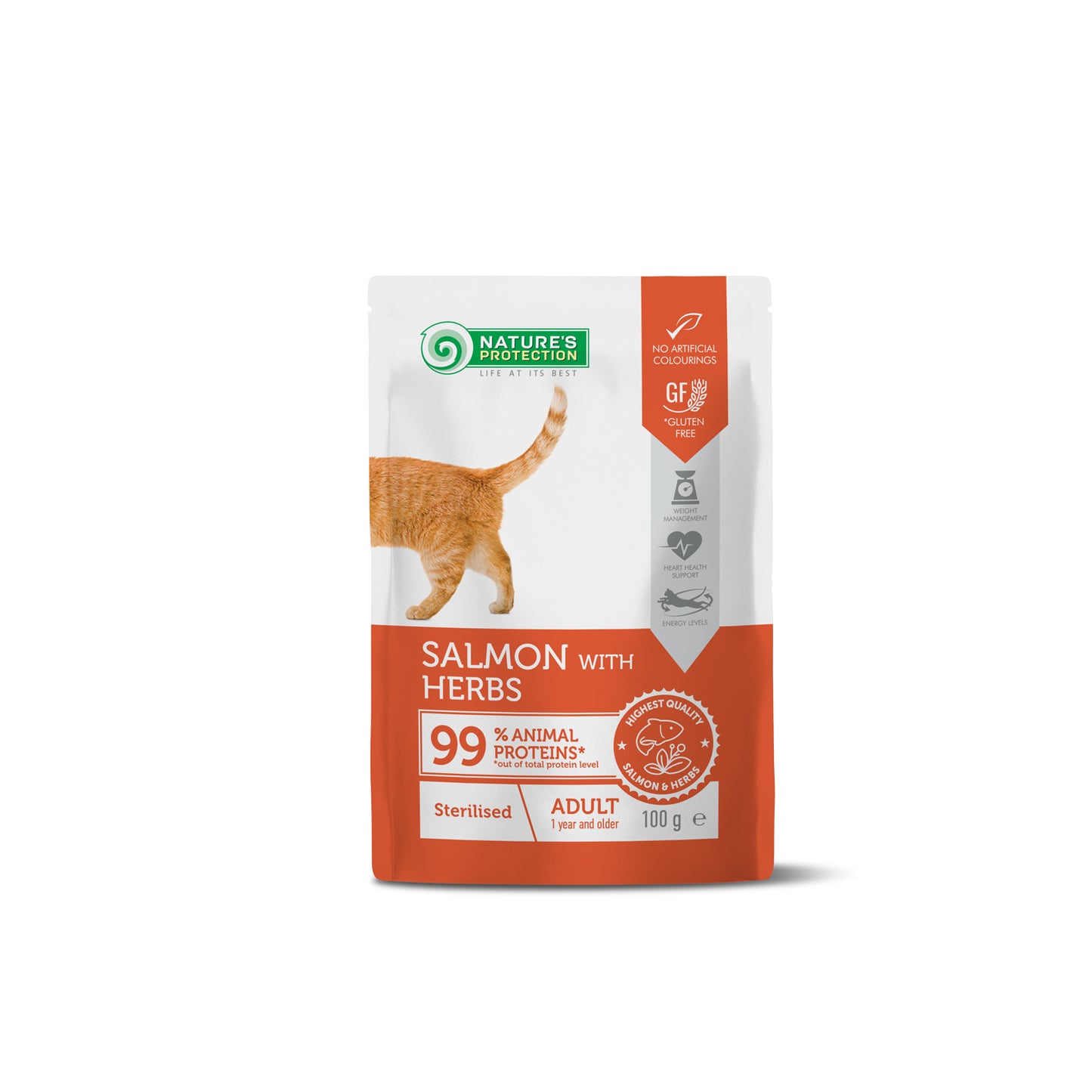 Nature’s Protection Adult cats Sterilised Salmon with Herbs Вологий корм для стерилізованих котів з лососем і травами, 1