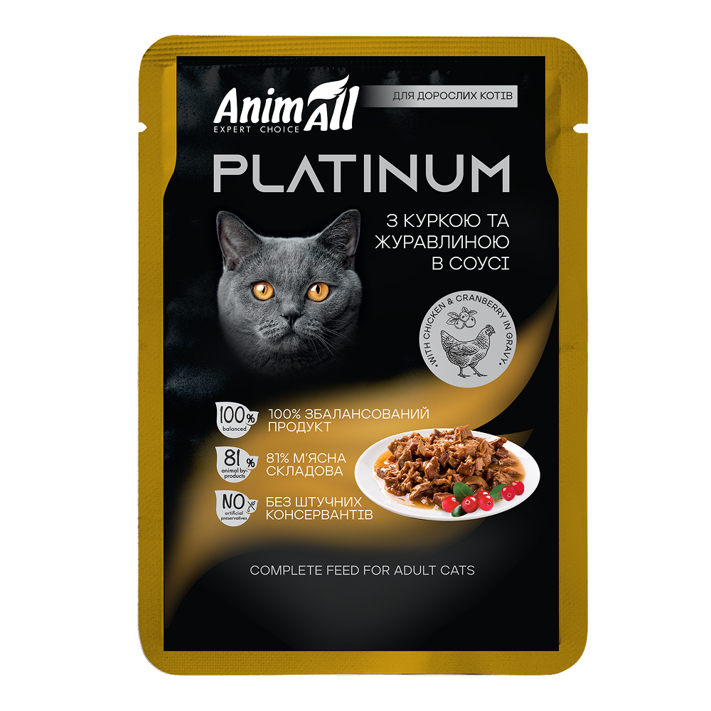 AnimAll PLATINUM пауч з куркою та журавлиною в соусі, 85 г