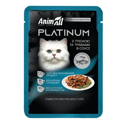 AnimAll PLATINUM пауч з тріскою та травами в соусі, 85 г