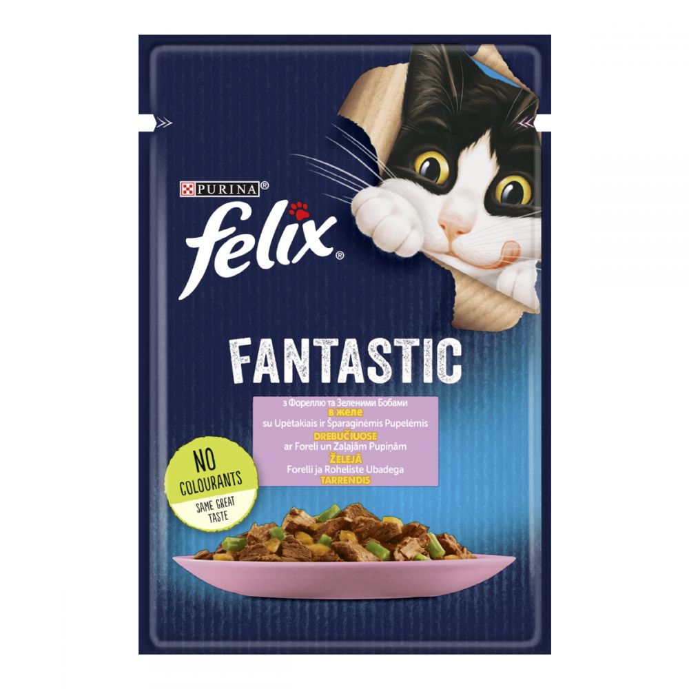 FELIX Fantastic, З фореллю та зеленими бобами, Шматочки у желе, консерва 26×85 г