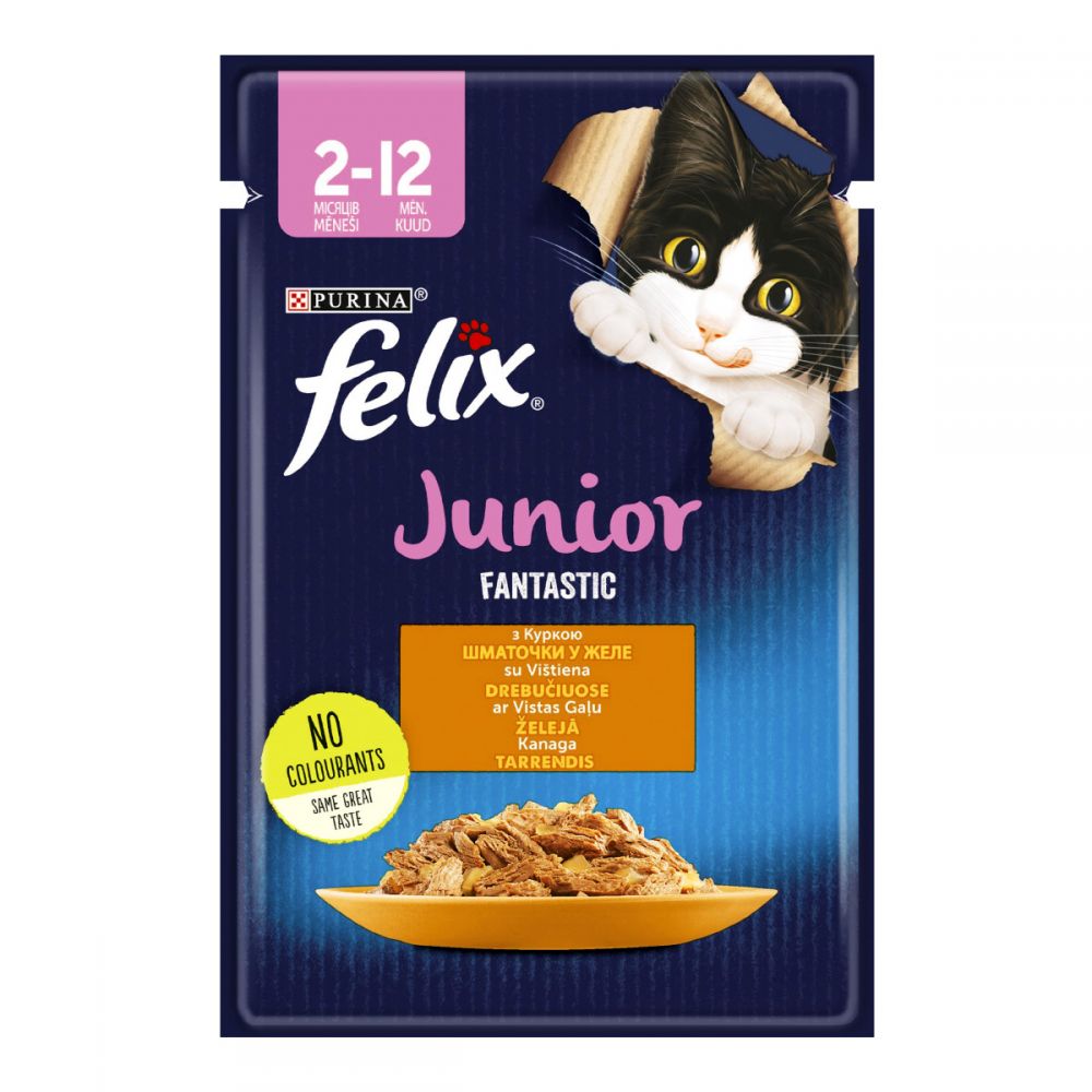 FELIX Fantastic Junior, З куркою, Шматочки у желе, консерва 26×85 г
