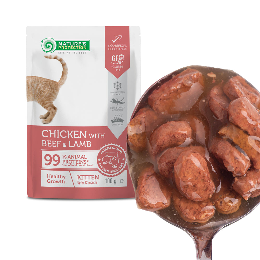 Nature’s Protection Kitten Healthy Growth Chicken Beef & Lamb Вологий корм для кошенят для здорового зростання з куркою,