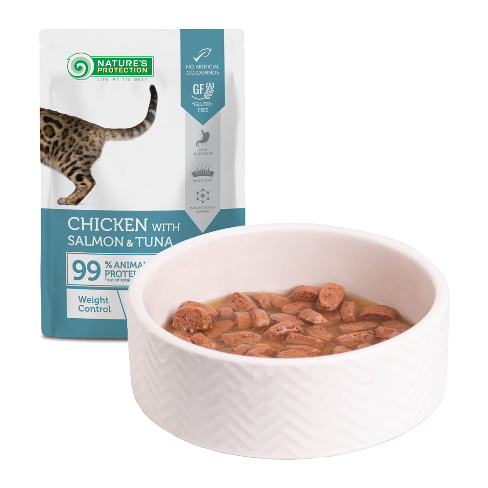 Nature’s Protection Adult cats Weight Control Chicken with Salmon & Tuna Вологий корм для котів для контролю ваги з курк
