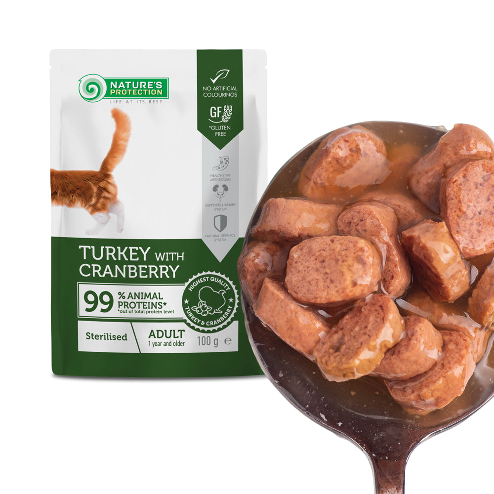 Nature’s Protection Adult cats Sterilised Turkey with Cranberry Вологий корм для стерилізованих котів з індичкою і журав