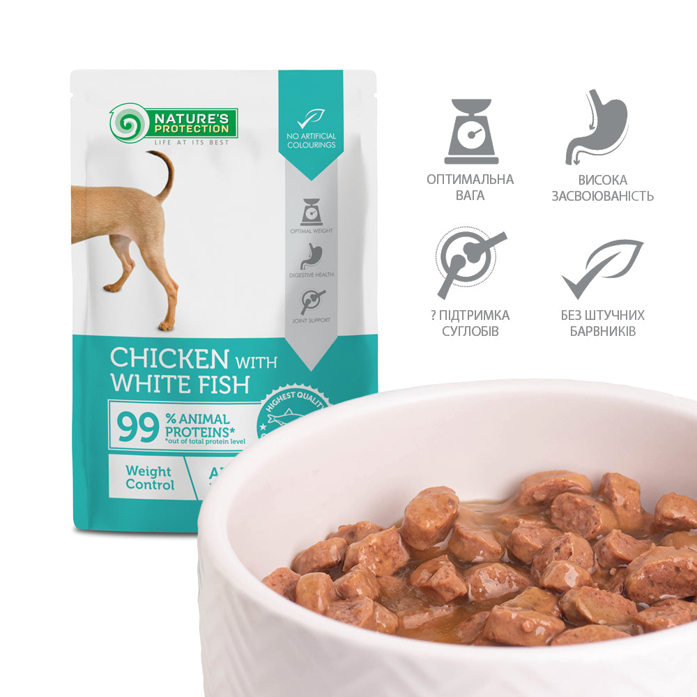 Nature’s Protection Adult Weight Control Chicken with White Fish Вологий корм для собак для контролю ваги з куркою і біл