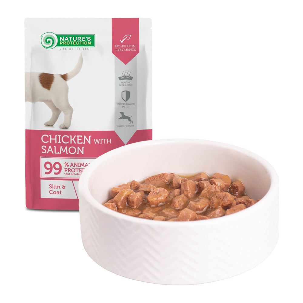 Nature’s Protection Adult Skin&Coat Chicken with Salmon Вологий корм для собак для здорової шкіри та шерсті з куркою і л