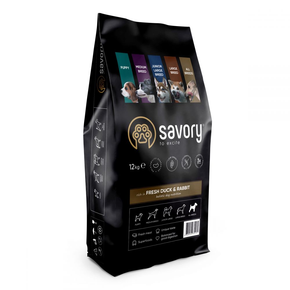 Корм сухий Savory Adult All Breeds rich in Fresh Duck and Rabbit для собак усіх порід зі свіжою качкою та кроликом 3 кг