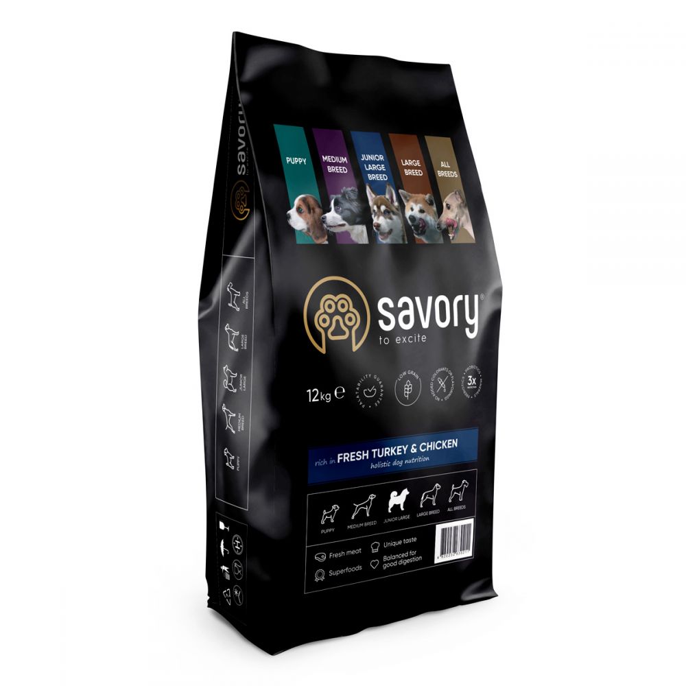 Корм сухий Savory Junior Large rich in Fresh Turkey and Chicken для молодих собак великих порід від 25 кг зі свіжою інди