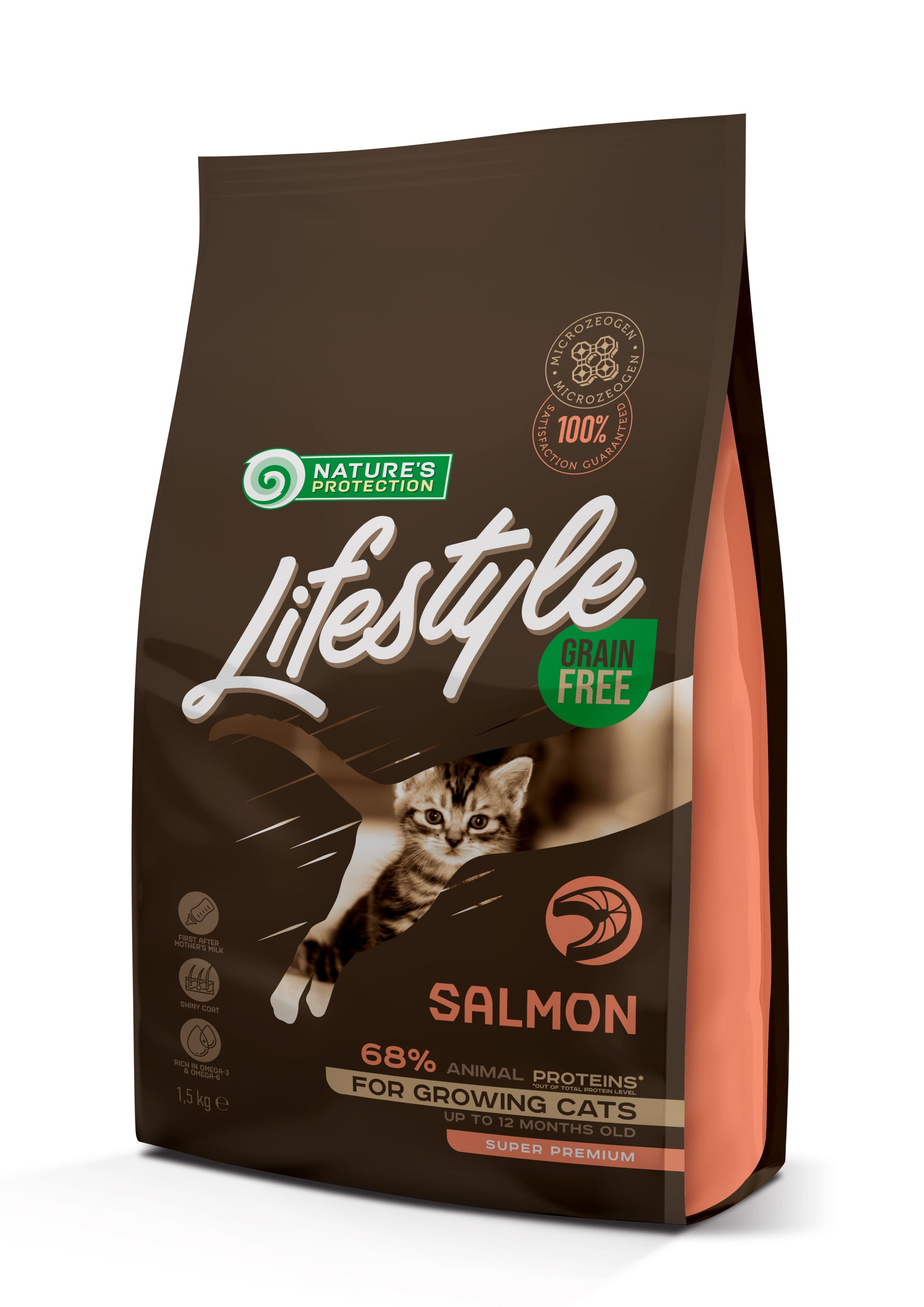 Nature's Protection Lifestyle Growing Salmon Сухий беззерновий корм для кошенят з лососем, 1,5 кг