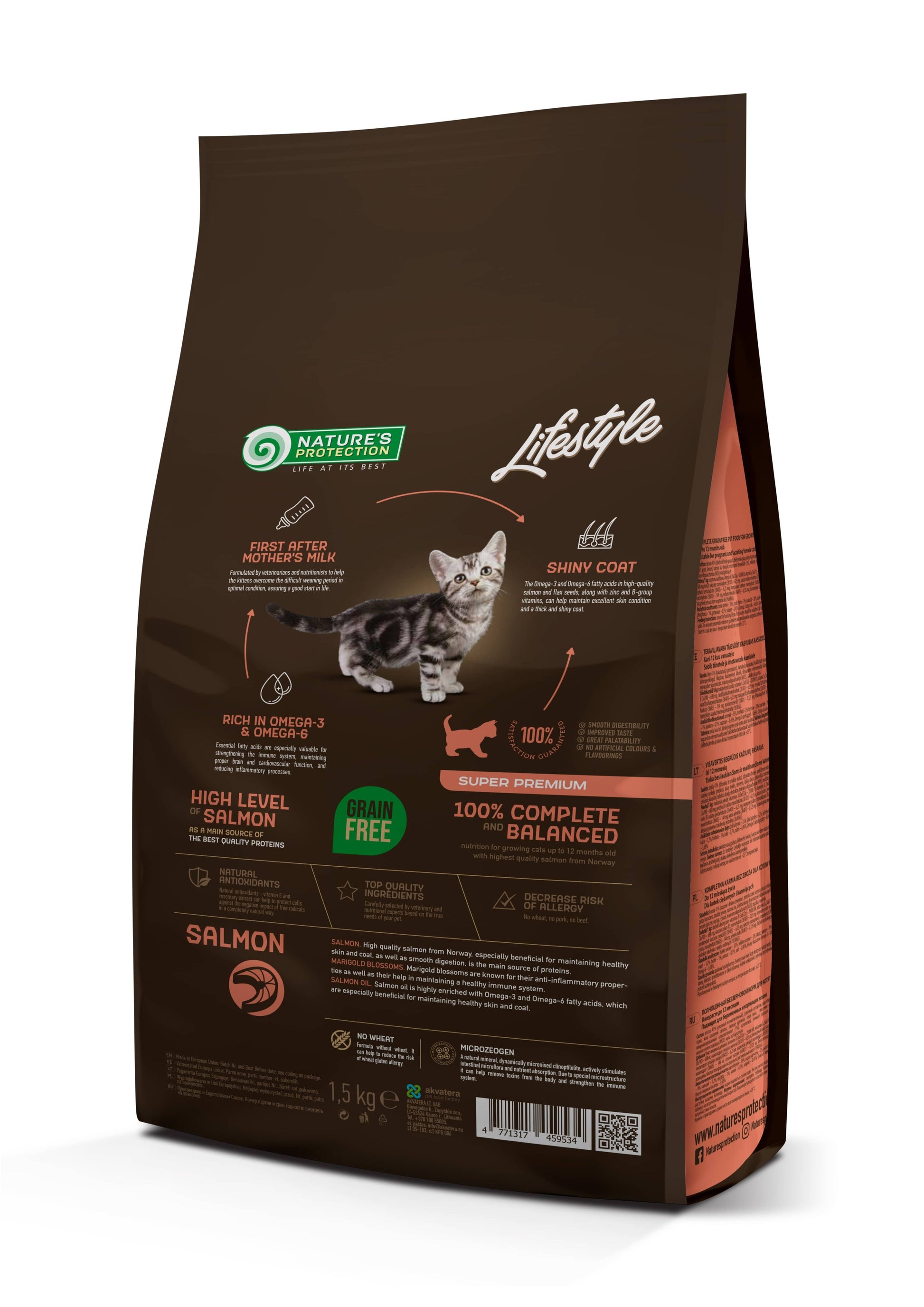 Nature's Protection Lifestyle Growing Salmon Сухий беззерновий корм для кошенят з лососем, 1,5 кг