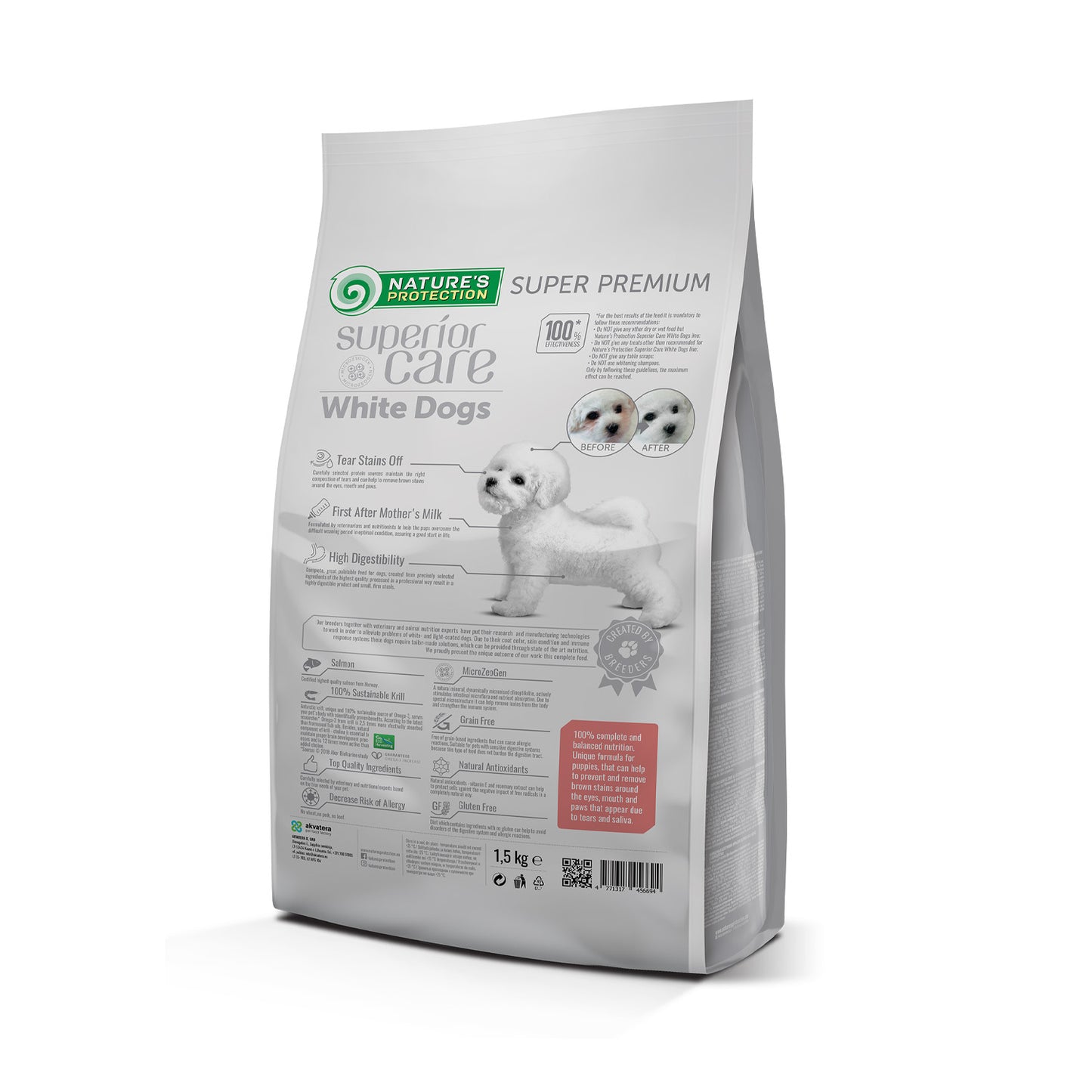 Nature's Protection Superior Care White Dogs Grain Free Salmon Starter All Breeds Сухий беззерновий корм (стартер) для ц
