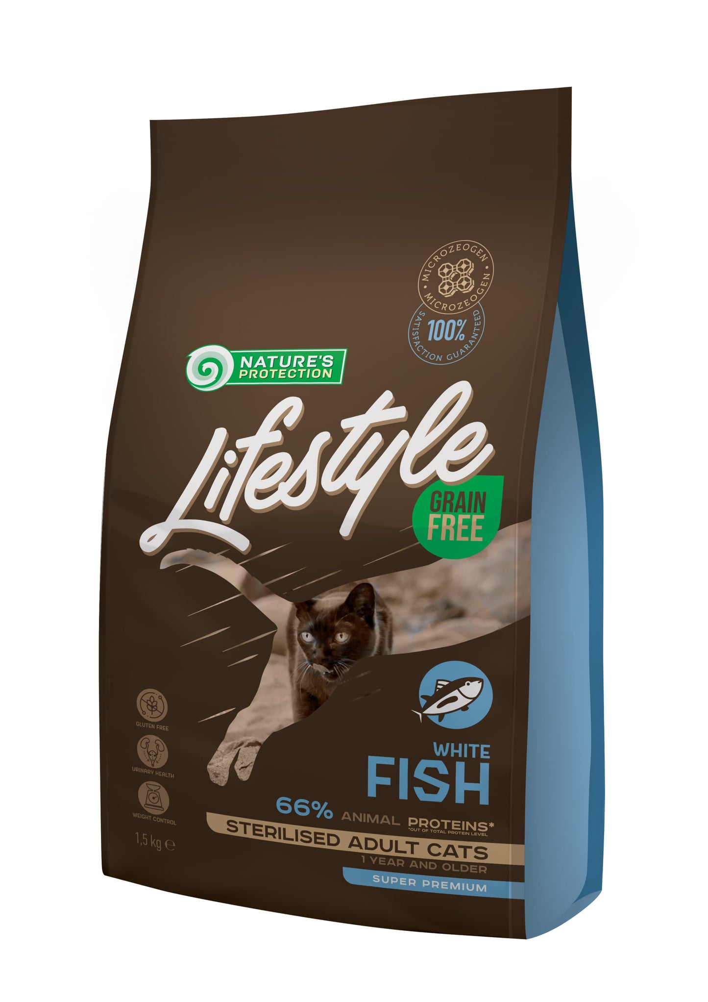 Nature's Protection Lifestyle Sterilised White fish Сухий беззерновий корм для стерилізованих котів з білою рибою, 1,5 к