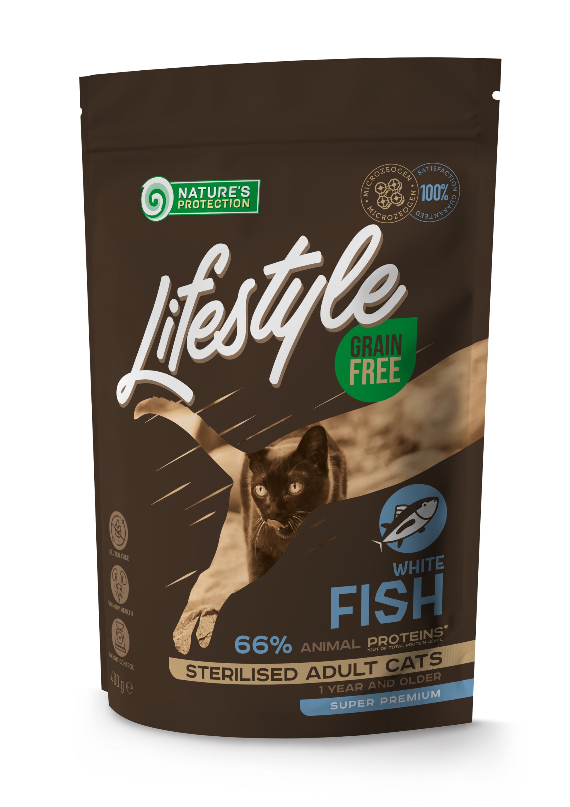 Nature's Protection Lifestyle Sterilised White fish Сухий беззерновий корм для стерилізованих котів з білою рибою, 400 г