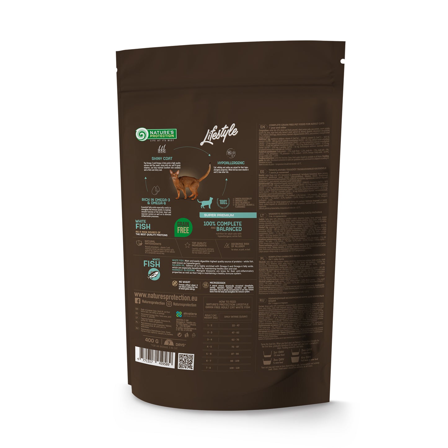 Nature's Protection Lifestyle Adult White fish Сухий беззерновий корм для котів з білою рибою, 400 г