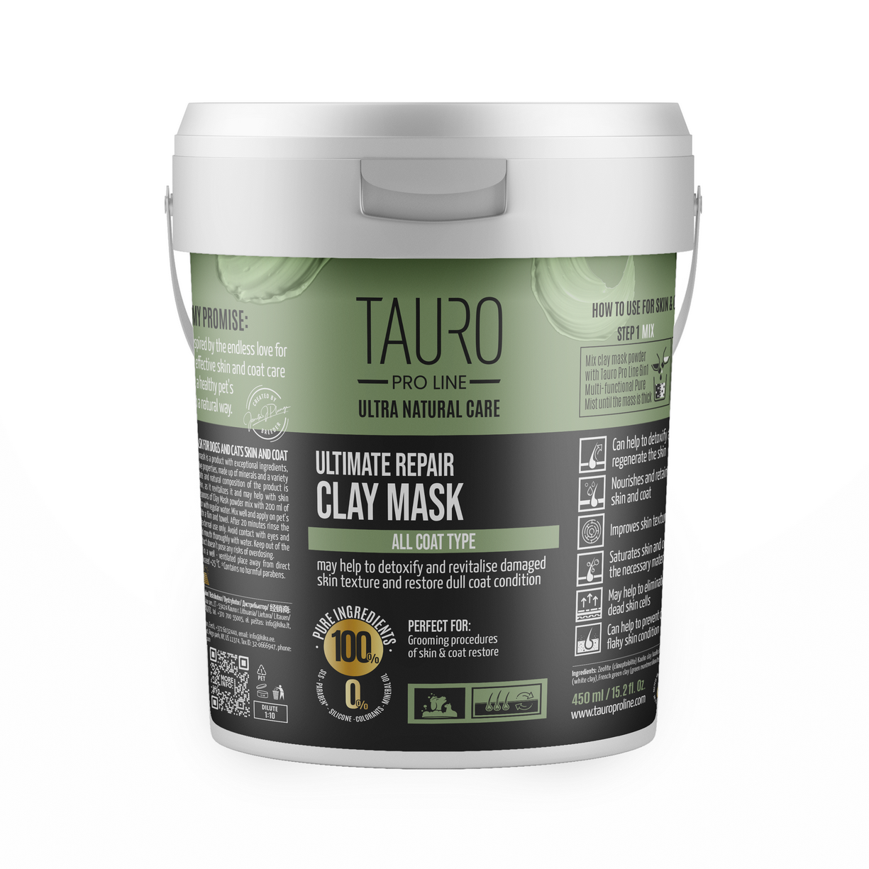 Tauro Pro Line Ultra Natural Care Ultimate Repair Clay Mask Інтенсивно відновлювальна глиняна маска для шкіри та шерсті 