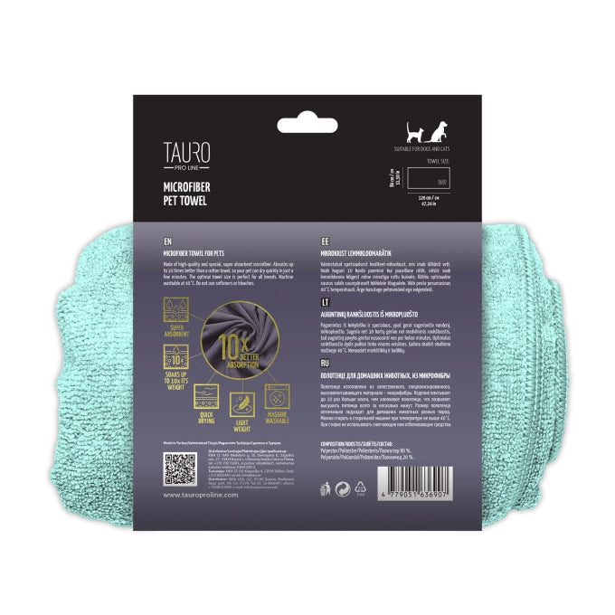 Tauro Pro Line Рушник з мікрофібри для домашніх тварин м'ятний, 80x120 см