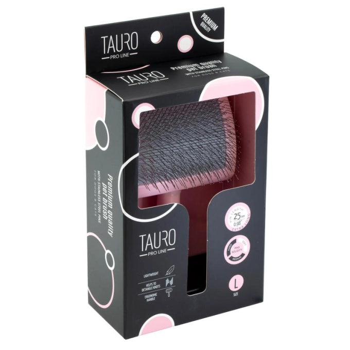 Tauro Pro Line Royal Щітка пластикова тонкі та м'які зубчики з нержавіючої сталі 25 мм, рожева, велика 17,5 x 10,6 x 6,2