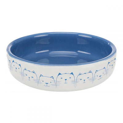 Миска Trixie для котів короткомордих порід Hello my little cat синя/біла керамічна 15 см 300 мл