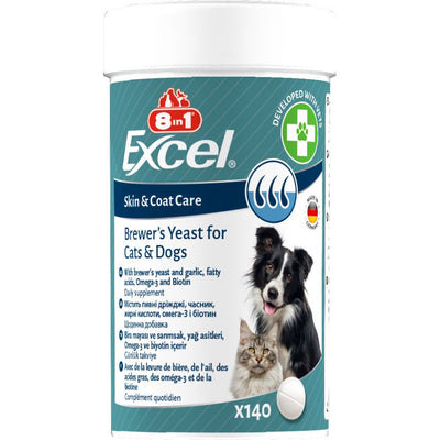 Вітаміни 8in1 Excel Brewers Yeast для собак та котів  пивні дріжджі з часником для шкіри та шерсті 140 шт