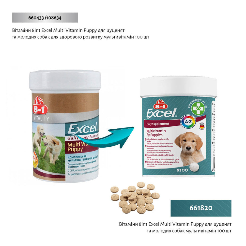 Вітаміни 8in1 Excel Multi Vitamin Puppy для цуценят та молодих собак мультивітамін 100 шт