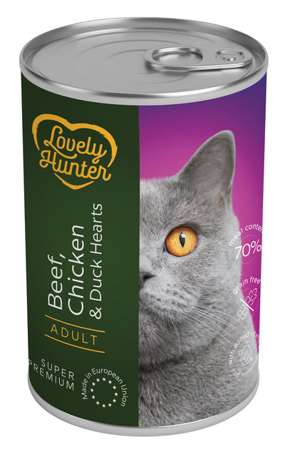 Lovely Hunter Adult cats Beef, Chicken & Duck hearts Вологий корм для дорослих котів з яловичиною, куркою і качиними сер