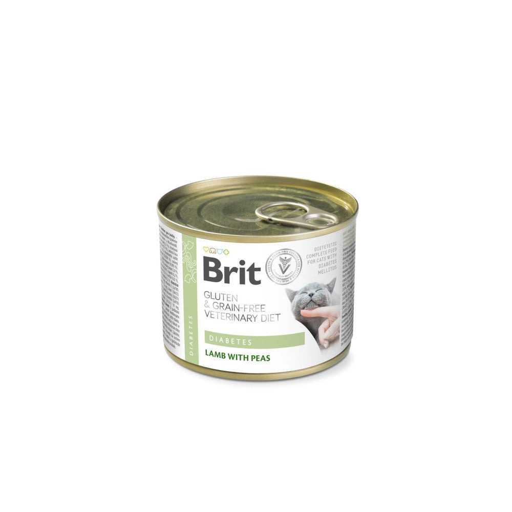 Вологий корм Brit Grain Free Veterinary Diets Diabetes для котів із цукровим діабетом з ягням та зеленим горошком 200 г